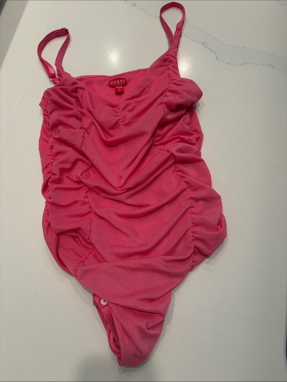 GUESS Hot Pink Ruched One-Piece bodysuit